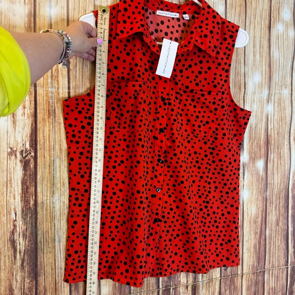 Notations Women’s Sleeveless Polka Dot Red Button Down Shirt Size Large - Picture 6 of 9